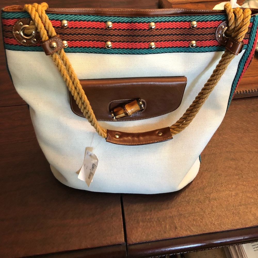 Rare Gucci handbag linen with bamboo trim